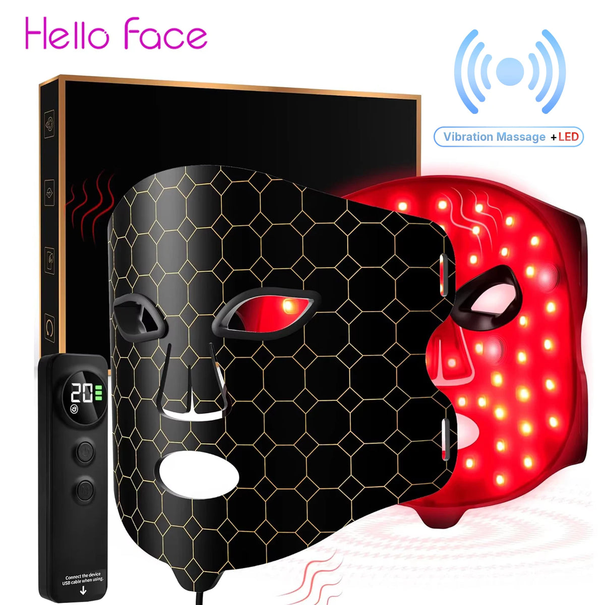 LED Red Light Therapy Face Mask with Vibration Massage 4 Light Modes Infrared Beauty Treatment for Skin Care Anti-Aging