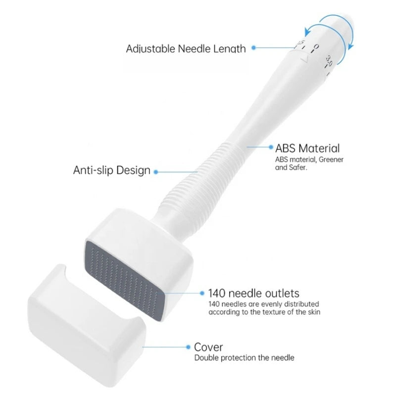 New Adjustable Derma Stamp Microneedle Microneedling 140 Pins Skin Care Beard Growth Scalp Hair