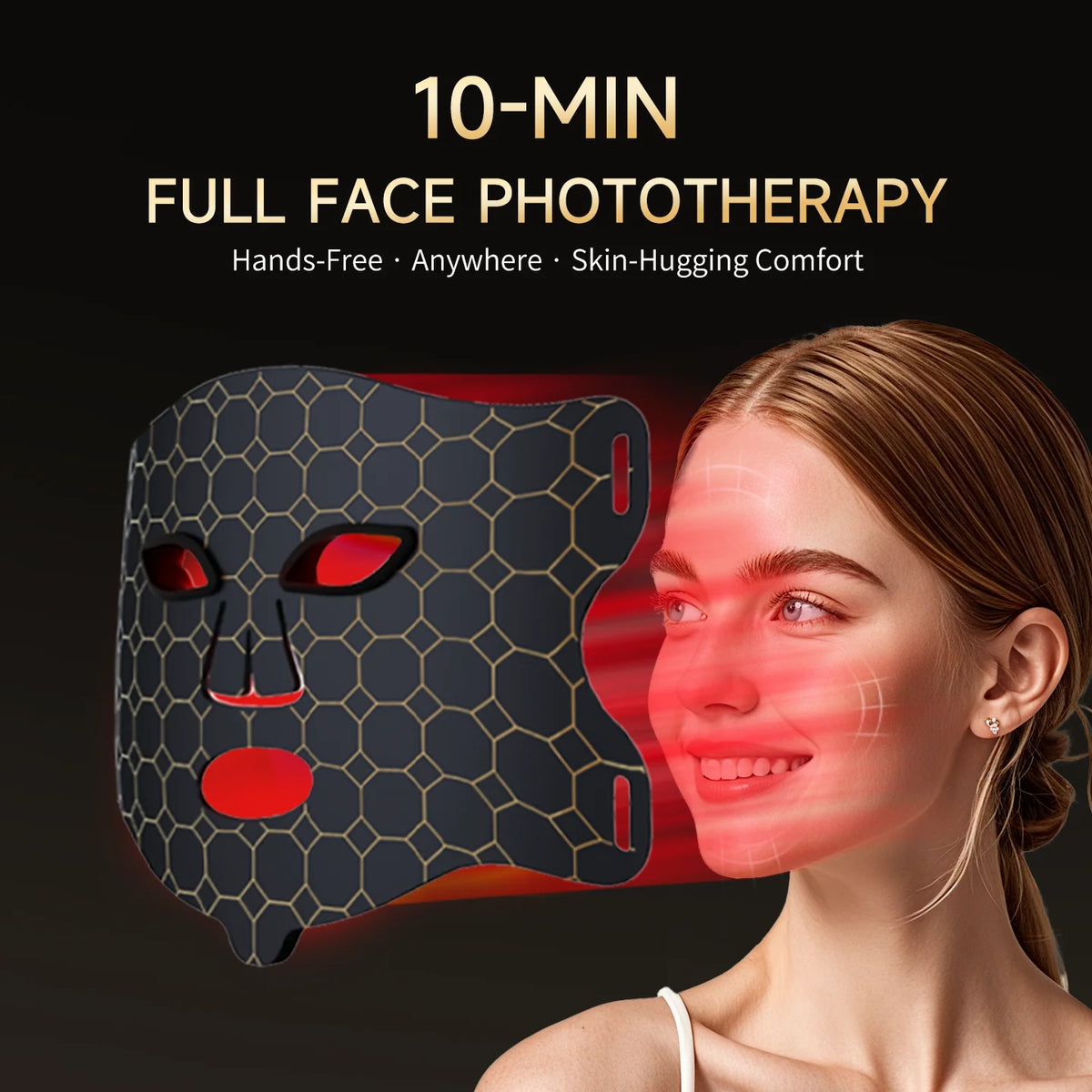 LED Red Light Therapy Face Mask with Vibration Massage 4 Light Modes Infrared Beauty Treatment for Skin Care Anti-Aging