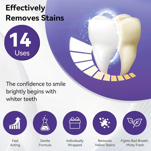 7/14pcs Purple Teeth Whitening Kit – Remove Plaque & Stains Instant Color Corrector Yellow Teeth Oral Hygiene Care for Women Men