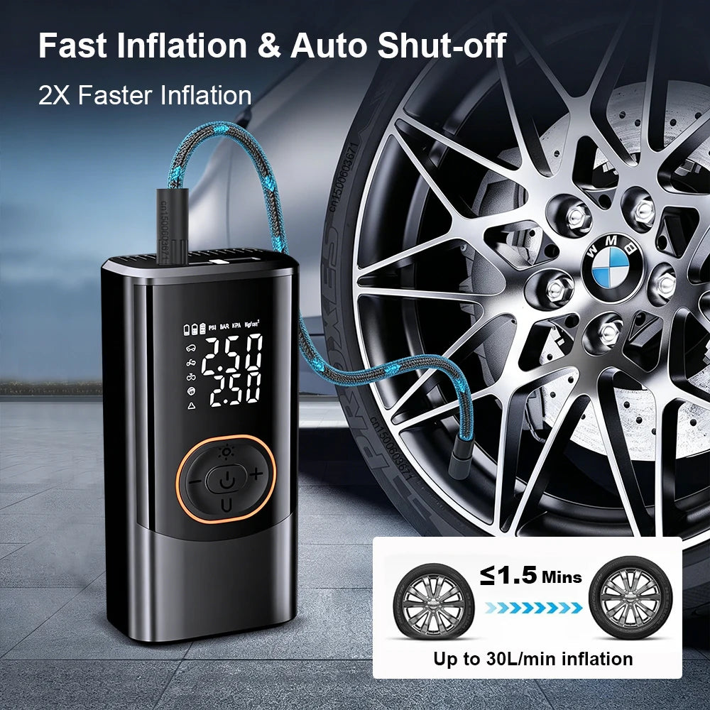 Cordless Portable Tire Inflator – Digital Display Air Compressor